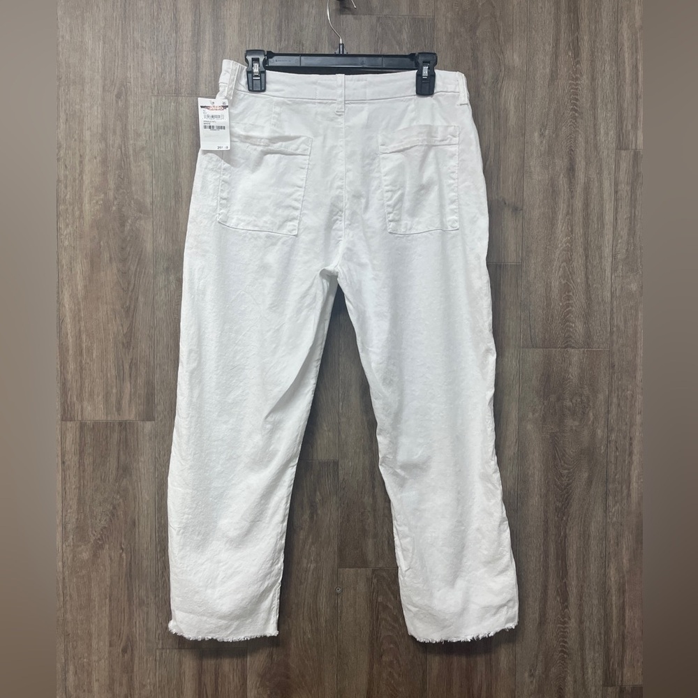 Frank and Eileen White Kinsale Cropped Pants w/ Raw Hem Cotton and Flax Blend - Picture 2 of 14
